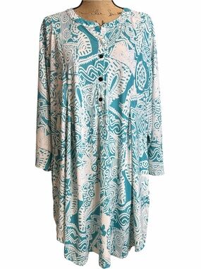 R&B Collection Teal & White Abstract Tunic. EC. Size 3X